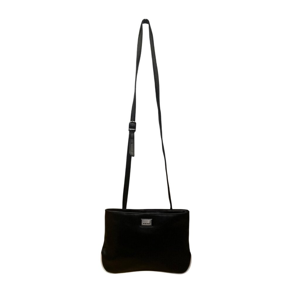 Perlina Women’s Black Leather Adjustable Strap Minimalist Design Crossbody Bag